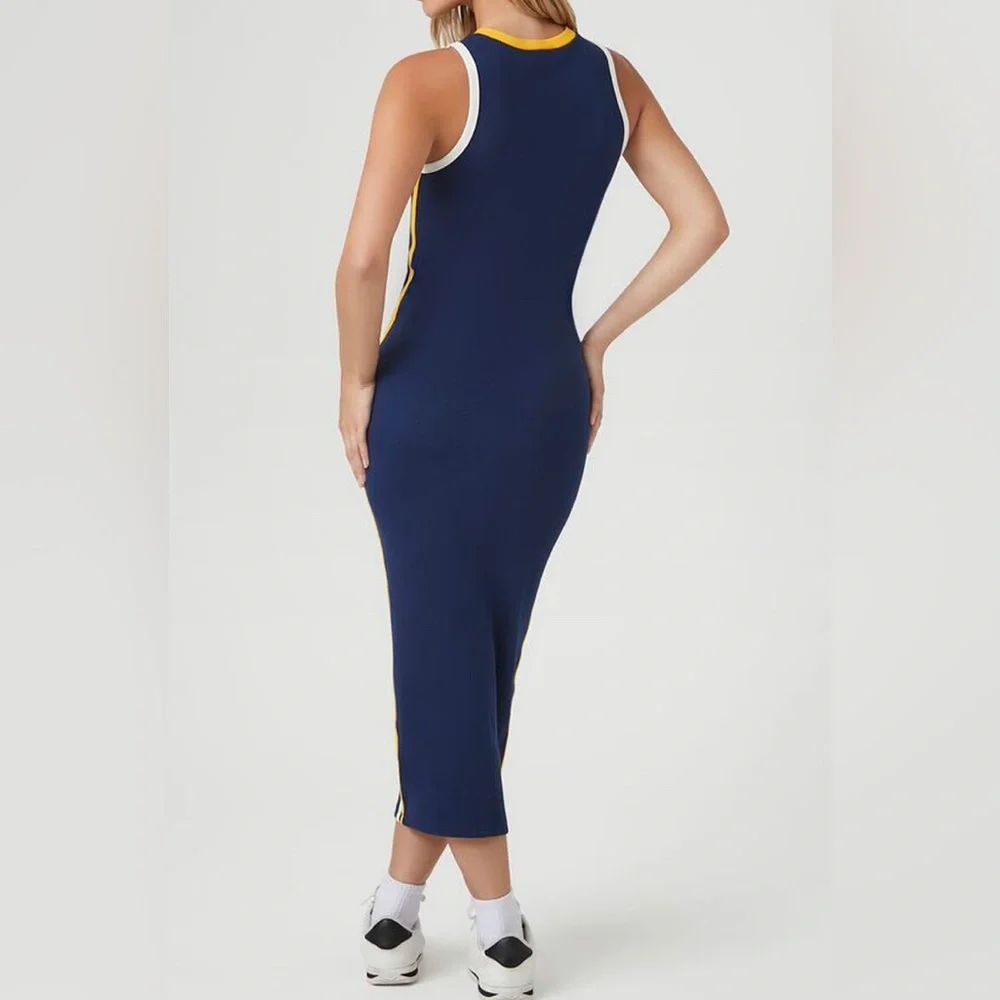 Athletic cotton striped bodycon midi dress nwot - Picture 3 of 4